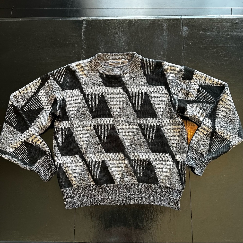 Vintage Large Sweater Black and Gray Cosby Sweater Crewneck Horseradish